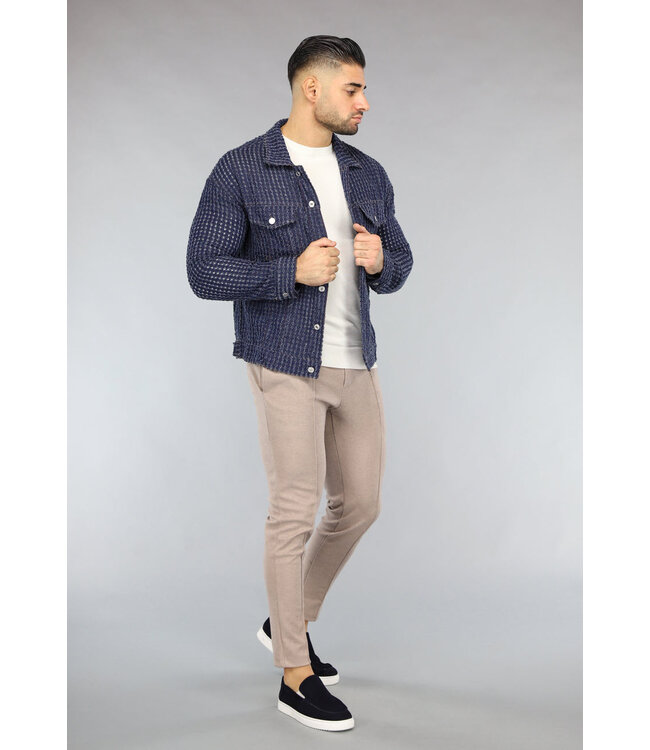 Donkerblauwe Denim Blouse met Ruwe Patroon
