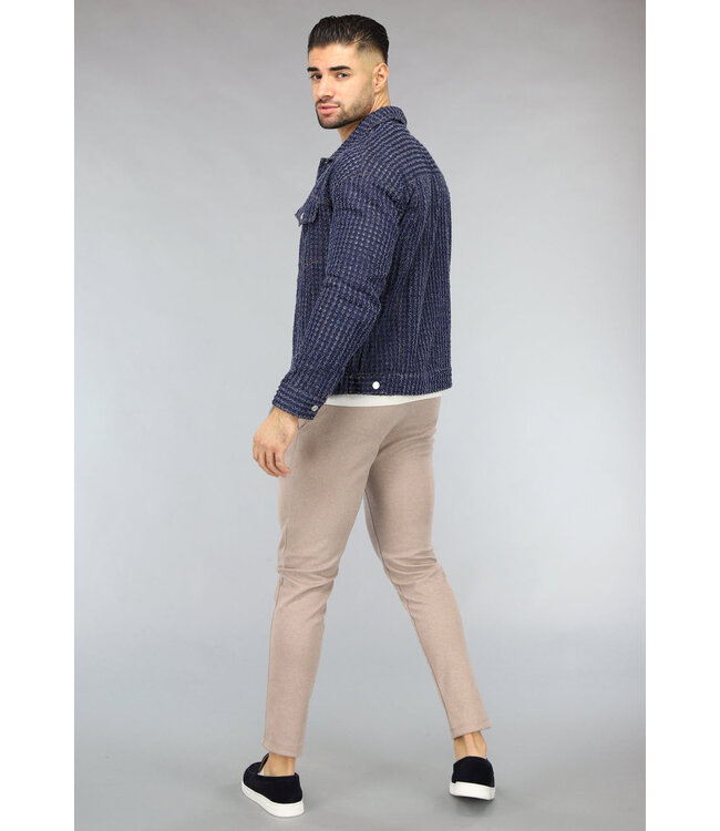 Donkerblauwe Denim Blouse met Ruwe Patroon