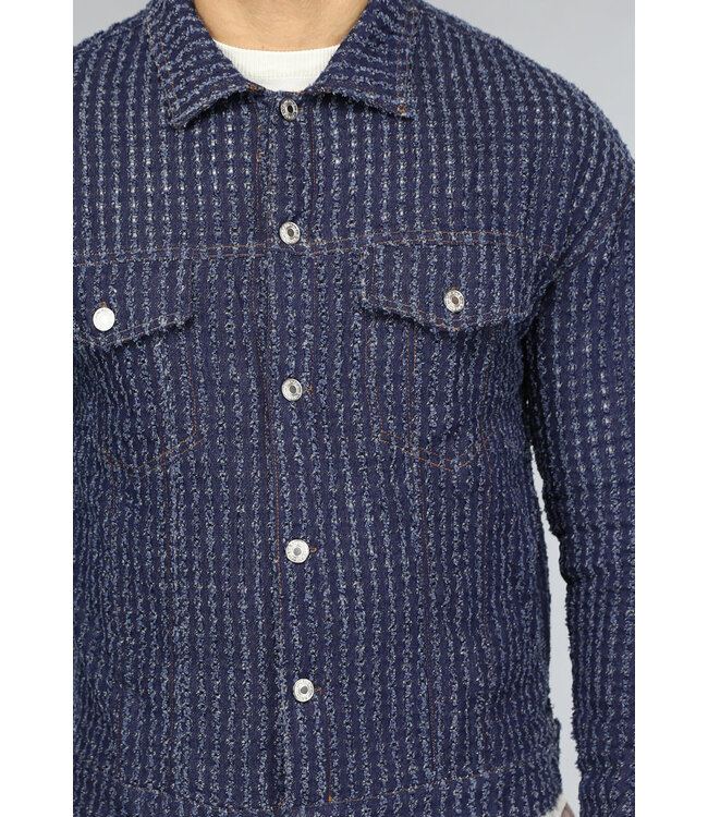 Donkerblauwe Denim Blouse met Ruwe Patroon