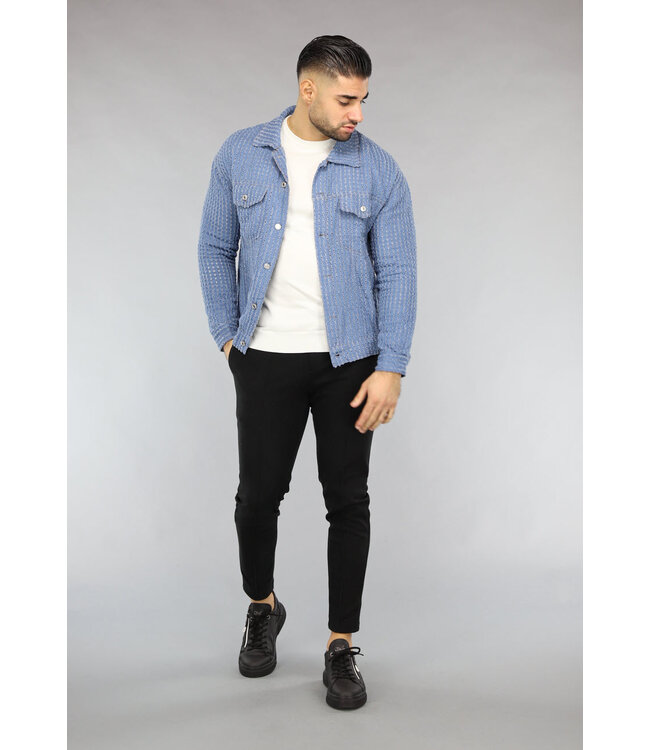 Lichtblauwe Denim Blouse met Ruwe Patroon