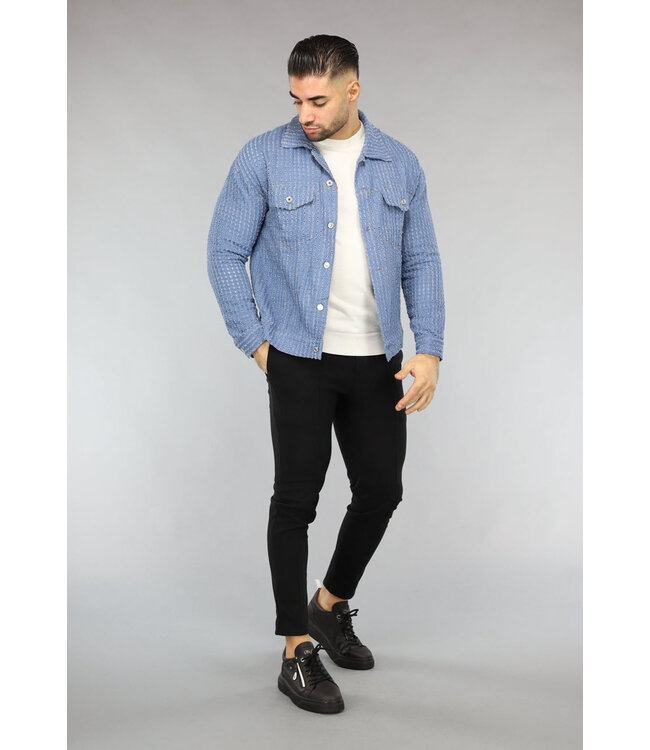 Lichtblauwe Denim Blouse met Ruwe Patroon