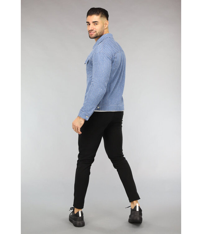 Lichtblauwe Denim Blouse met Ruwe Patroon