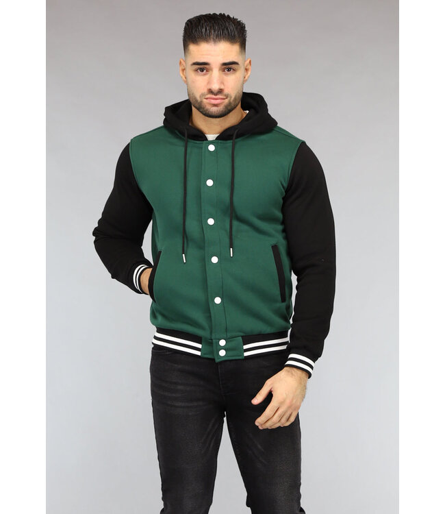 Donkergroene Heren Bomber met Zwarte Mouwen