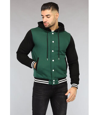 Donkergroene Heren Bomber met Zwarte Mouwen
