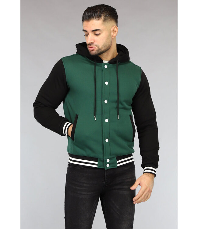 Donkergroene Heren Bomber met Zwarte Mouwen