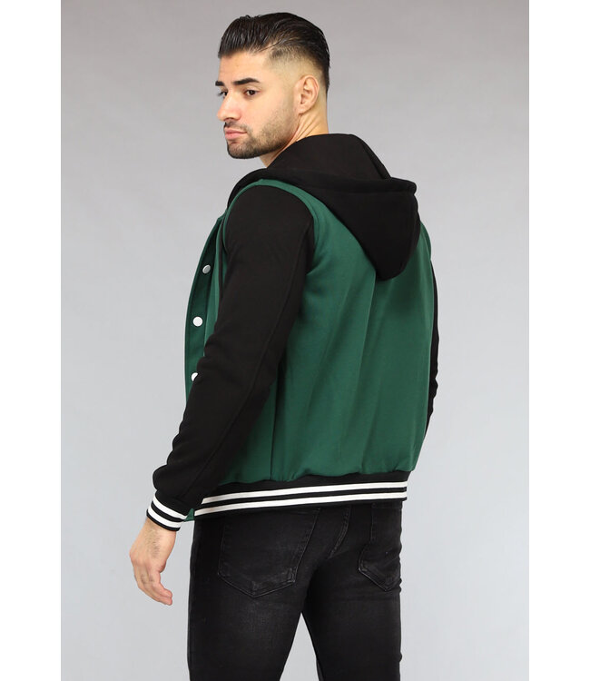 Donkergroene Heren Bomber met Zwarte Mouwen