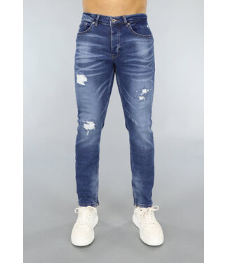 OP=OP.14 Blauwe Washed Jeans met Gaten Regular Fit