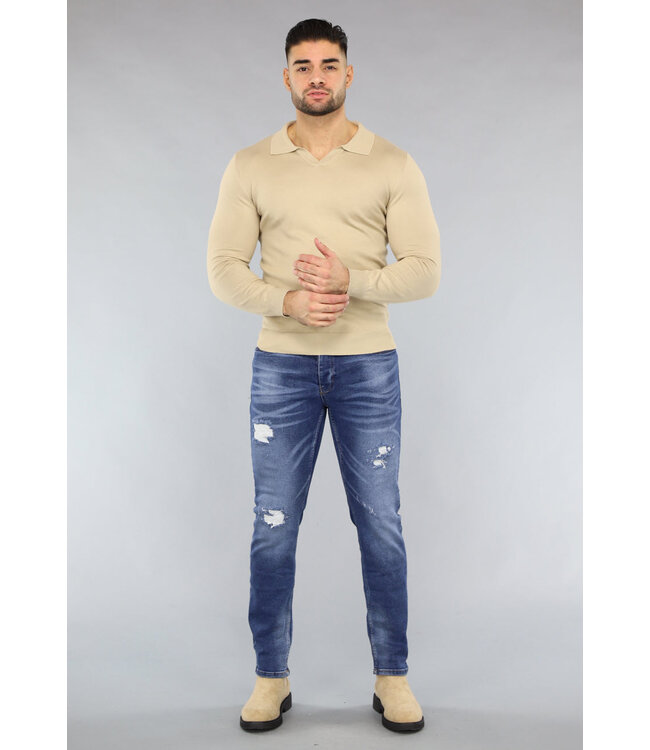 OP=OP.14 Blauwe Washed Jeans met Gaten Regular Fit