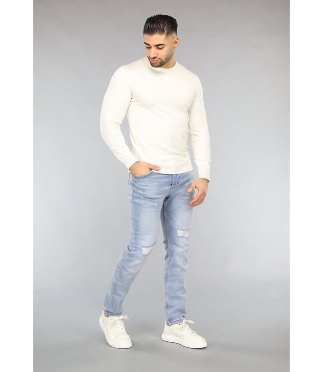 Blauwe Heren Spijkerbroek met Kniegat Regular Fit