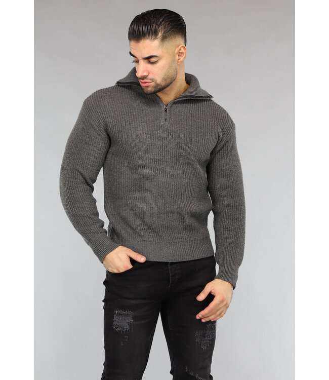 Antraciet Heren Jumper met Rits