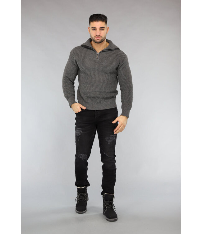 Antraciet Heren Jumper met Rits