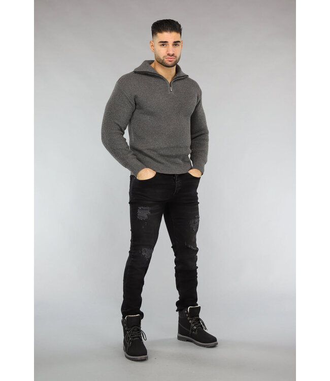 Antraciet Heren Jumper met Rits