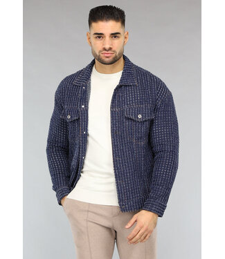 Donkerblauwe Denim Blouse met Ruwe Patroon
