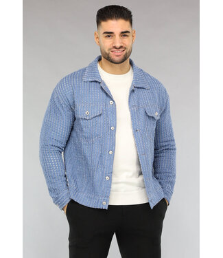 Lichtblauwe Denim Blouse met Ruwe Patroon