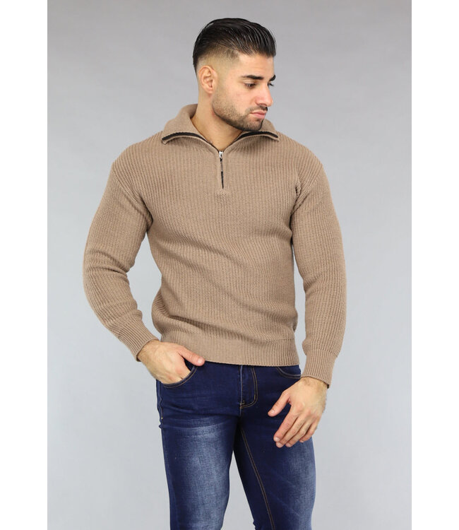Gebreide Schipperstrui voor Heren in Camel