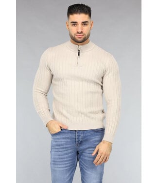 NEW0812 Ribgebreide Heren Jumper in Beige