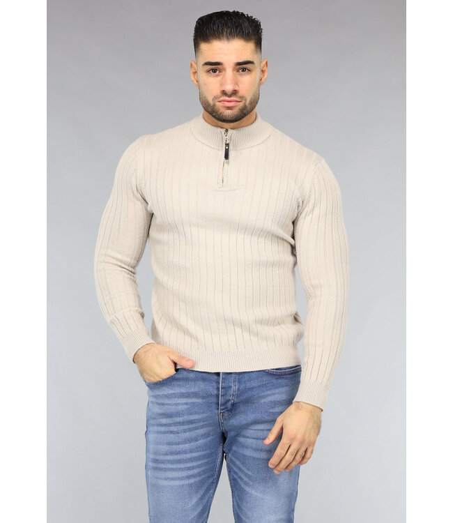 Ribgebreide Heren Jumper in Beige