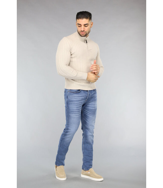 Ribgebreide Heren Jumper in Beige