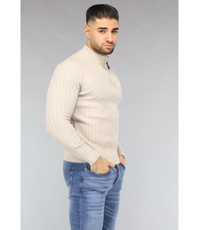 Ribgebreide Heren Jumper in Beige