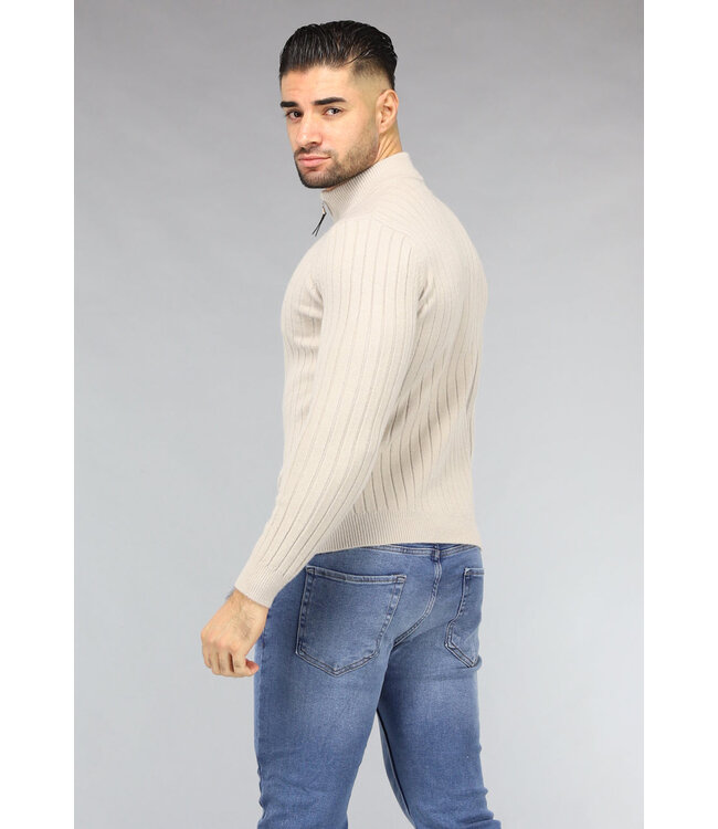 Ribgebreide Heren Jumper in Beige