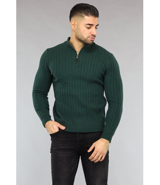 Ribgebreide Heren Jumper in Donkergroen