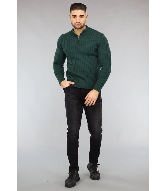 Ribgebreide Heren Jumper in Donkergroen