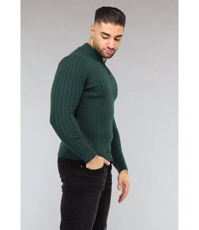 Ribgebreide Heren Jumper in Donkergroen