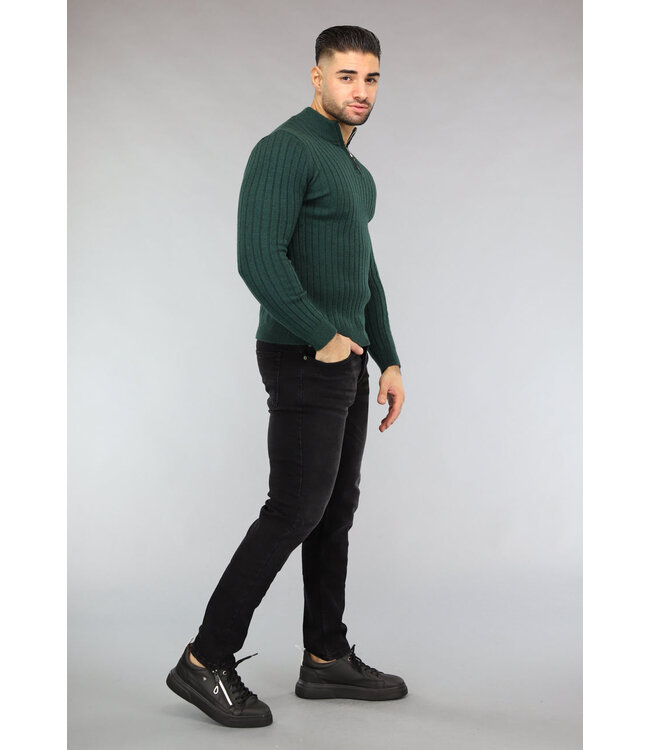 Ribgebreide Heren Jumper in Donkergroen