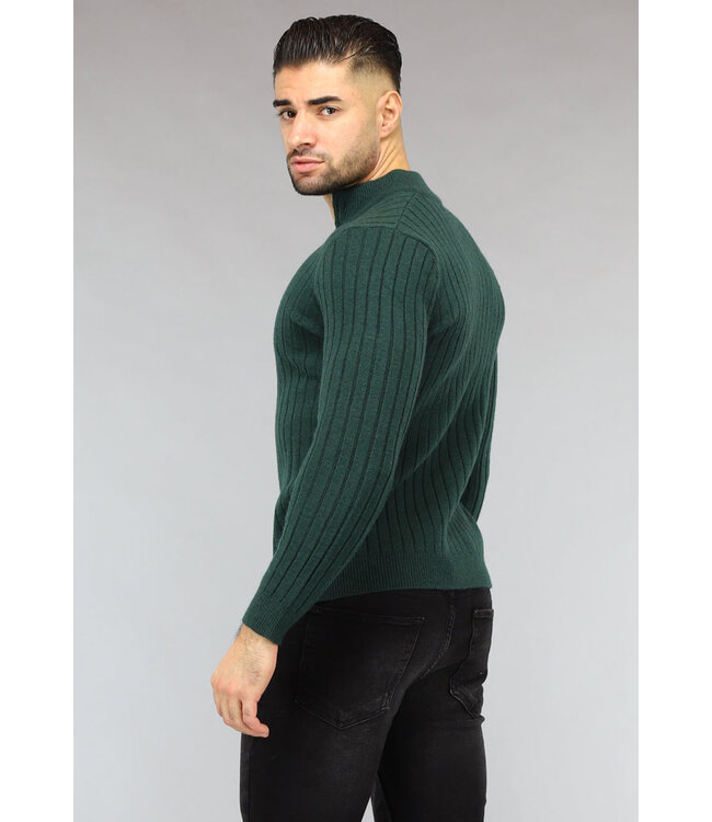 Ribgebreide Heren Jumper in Donkergroen