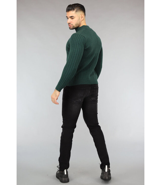 Ribgebreide Heren Jumper in Donkergroen