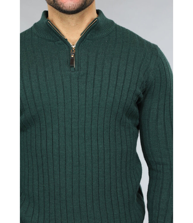 Ribgebreide Heren Jumper in Donkergroen