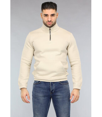 NEW0812 Beige Mannen Sweater met Omslag Kraag