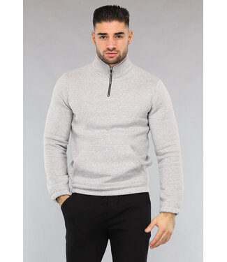 Grijze Mannen Sweater met Omslag Kraag