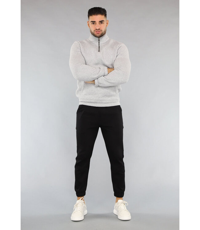 Grijze Mannen Sweater met Omslag Kraag