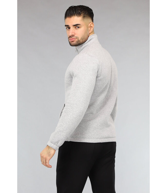 Grijze Mannen Sweater met Omslag Kraag