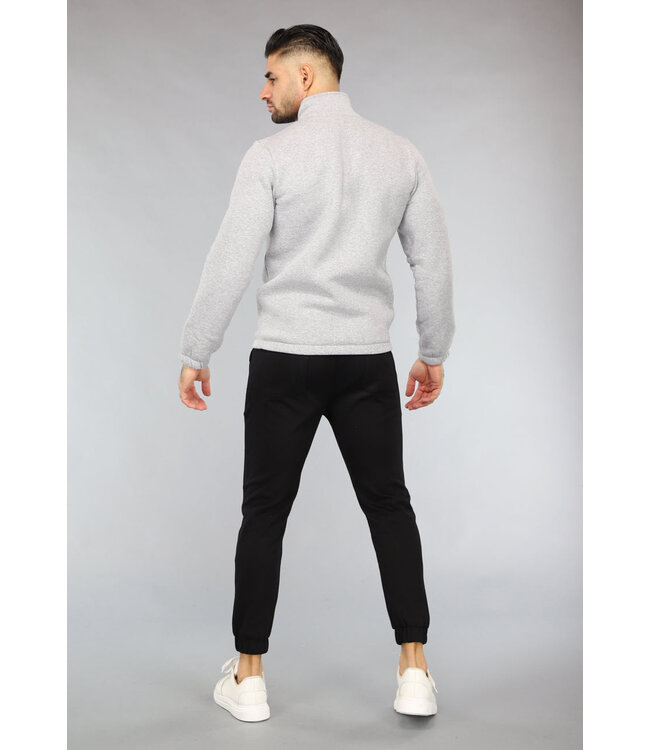 Grijze Mannen Sweater met Omslag Kraag
