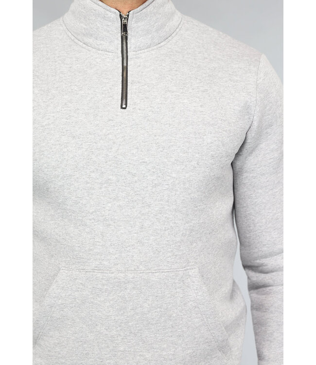 Grijze Mannen Sweater met Omslag Kraag