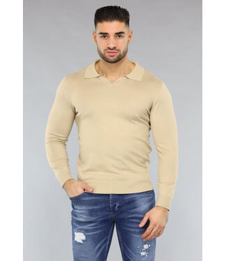 NEW0812 Beige Heren Stretch Trui met Kraagje