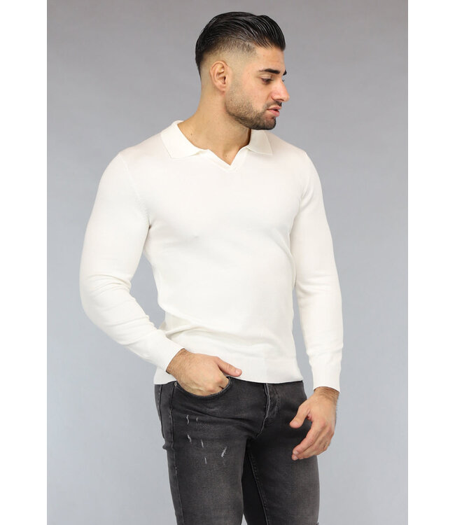 Witte Stretch Trui voor Mannen met Omgeslagen Kraag