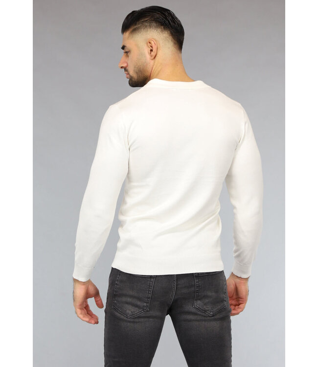 Witte Stretch Trui voor Mannen met Omgeslagen Kraag