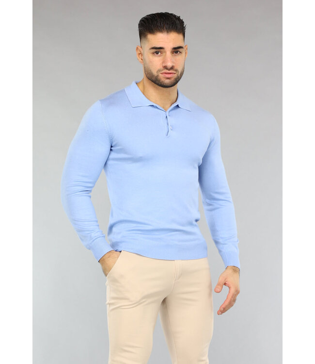 Lichtblauwe Heren Polo met Lange Mouwen