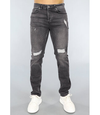 NEW0812 Grijze Heren Jeans met Scheuren Regular Fit