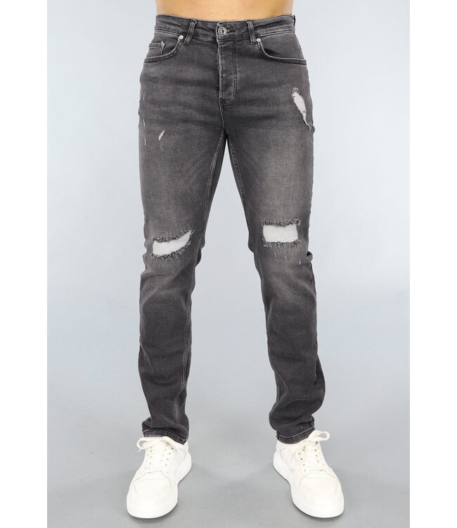 OP=OP.14 Grijze Heren Jeans met Scheuren Regular Fit