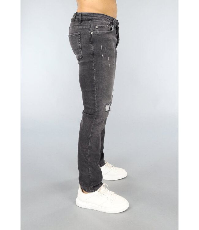 OP=OP.14 Grijze Heren Jeans met Scheuren Regular Fit