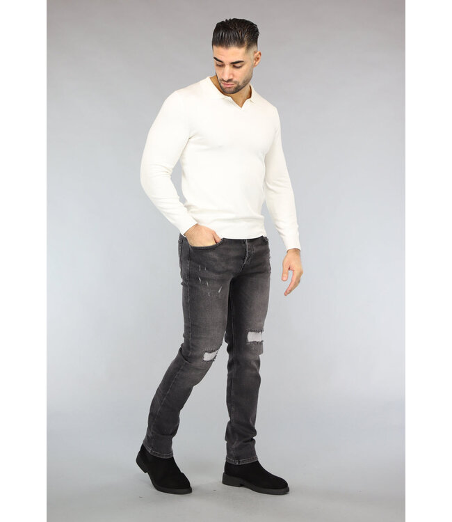 OP=OP.14 Grijze Heren Jeans met Scheuren Regular Fit