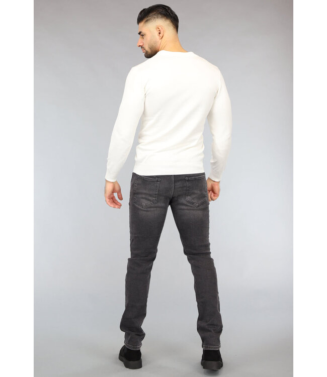 OP=OP.14 Grijze Heren Jeans met Scheuren Regular Fit