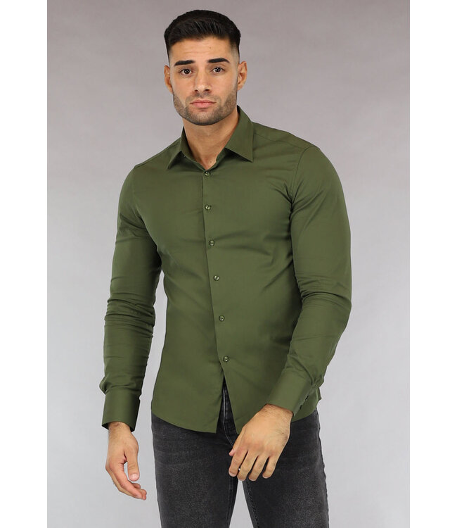 NEW0610 Groen Casual Slim Fit  Heren Overhemd