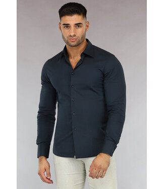 Donkerblauwe Casual Slim Fit  Heren Overhemd