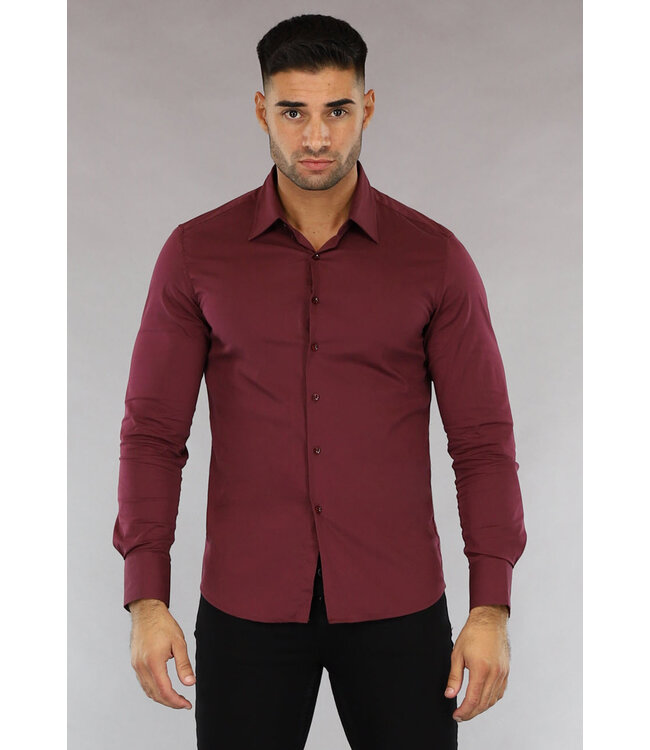 Wijnrood Casual Slim Fit Heren Overhemd