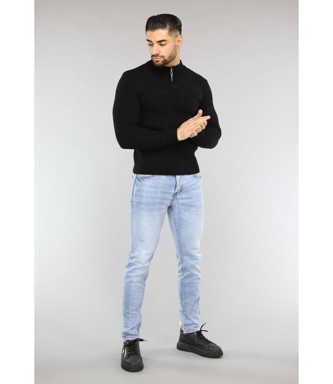 Ribgebreide Heren Jumper in Zwart